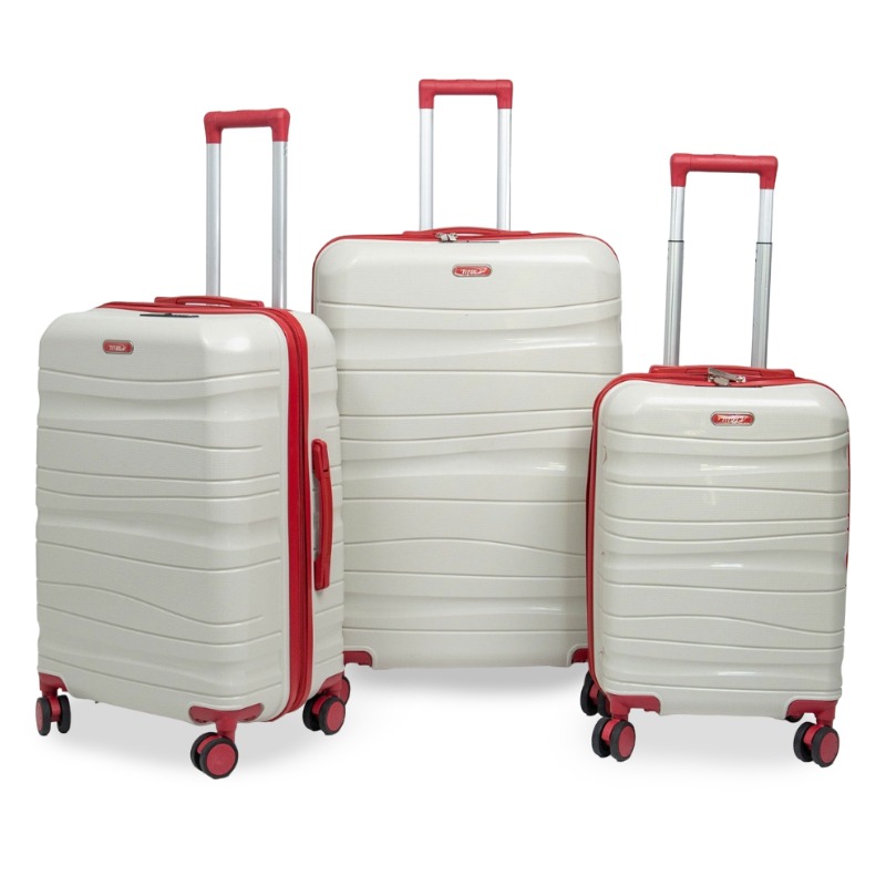 Ensemble de 3 Valises TITOU Incassable Avec Roues Démontables - Blanc & Rouge