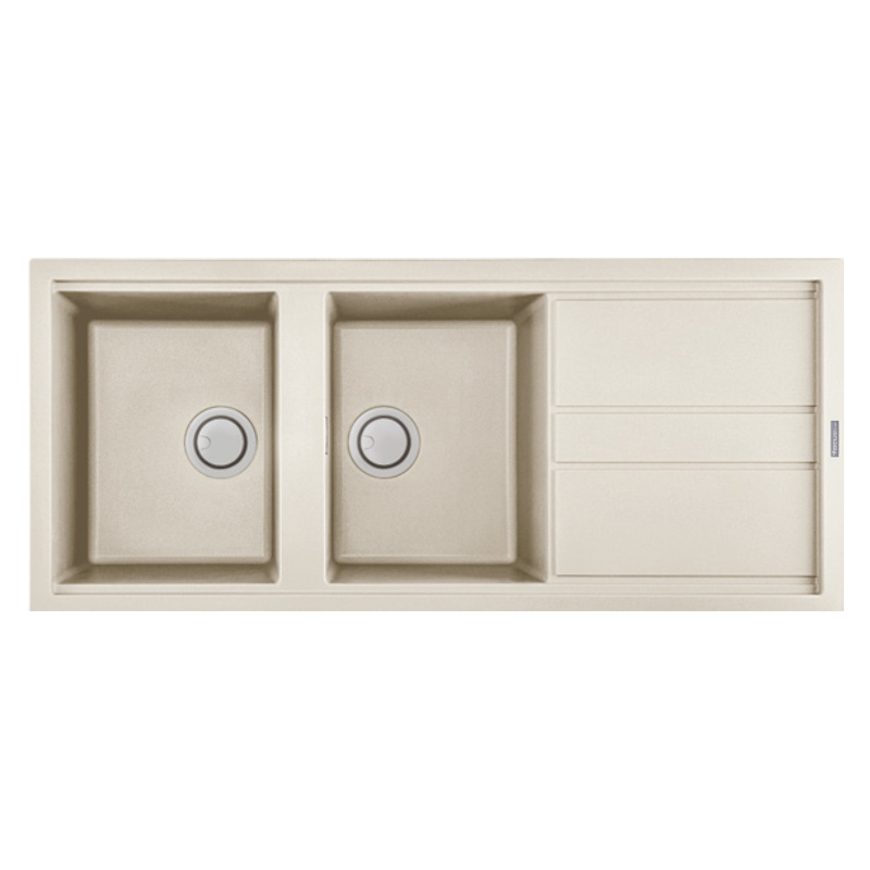 Évier De Cuisine FOCUS Encastrable Graniteck Égouttoir + 2 Bacs - Champagne