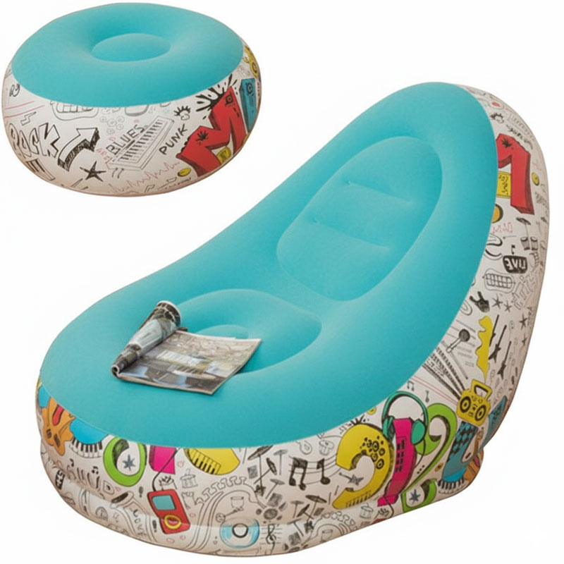 Fauteuil Gonflable avec pouf Bean Bag - Bleu