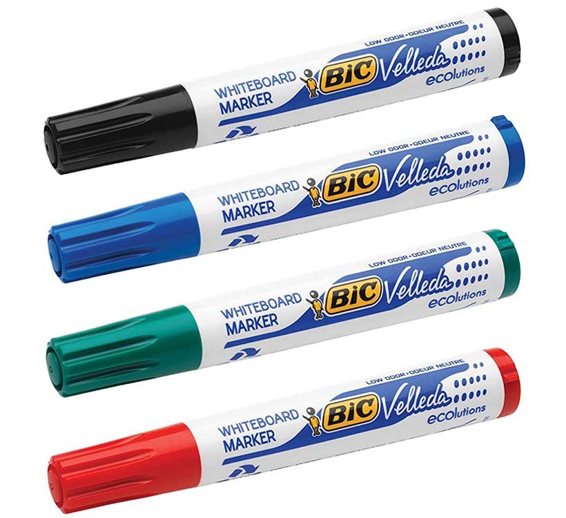 Pack de 4 Marqueurs Pour Tableau Blanc BIC Velleda Ecolutions 1701 