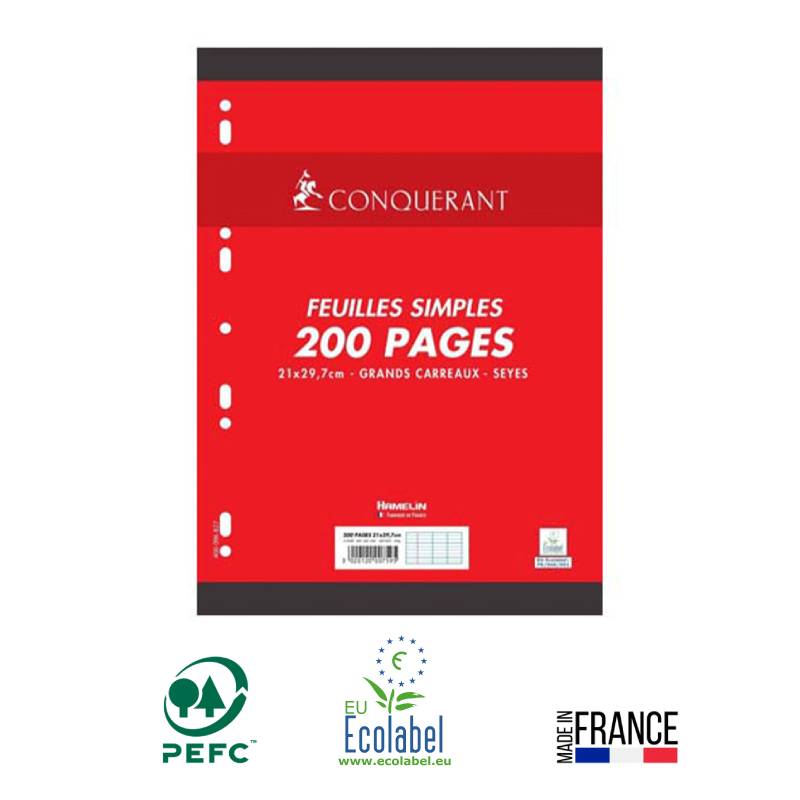  Feuillets mobiles CONQUERANT Perforée A4 200 Pages  90G Seyes