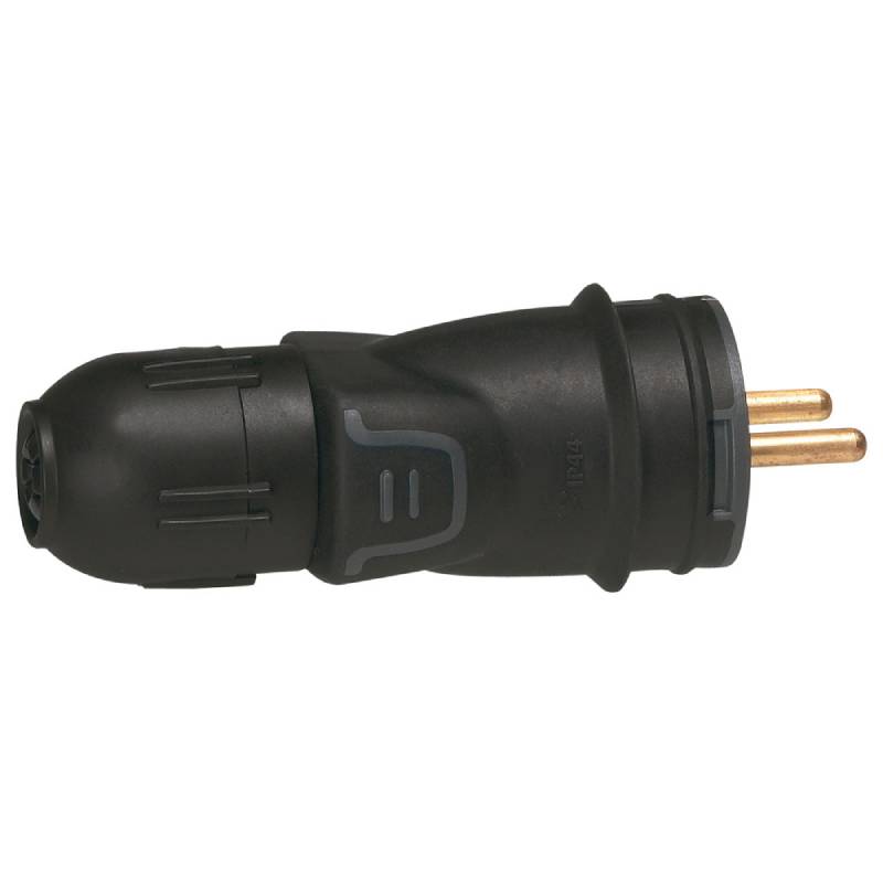 Fiche mâle LEGRAND 2P+T caoutchouc - Noir
