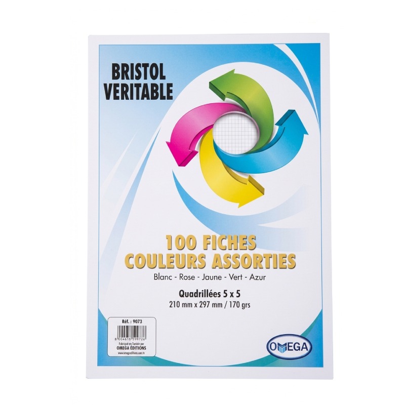 Fiches Bristol OMEGA A4 Assortie 5x5 180G 100F - 9073