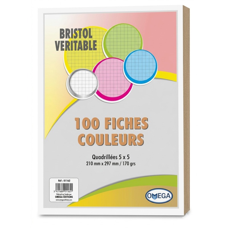 Fiches Bristol OMEGA A4 Jaune 5x5 180G 100F - 9162