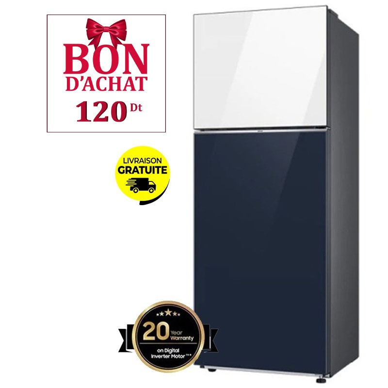 Réfrigérateur SAMSUNG RT42CB66448AEL 415Litres NoFrost - Bleu Marine&Blanc