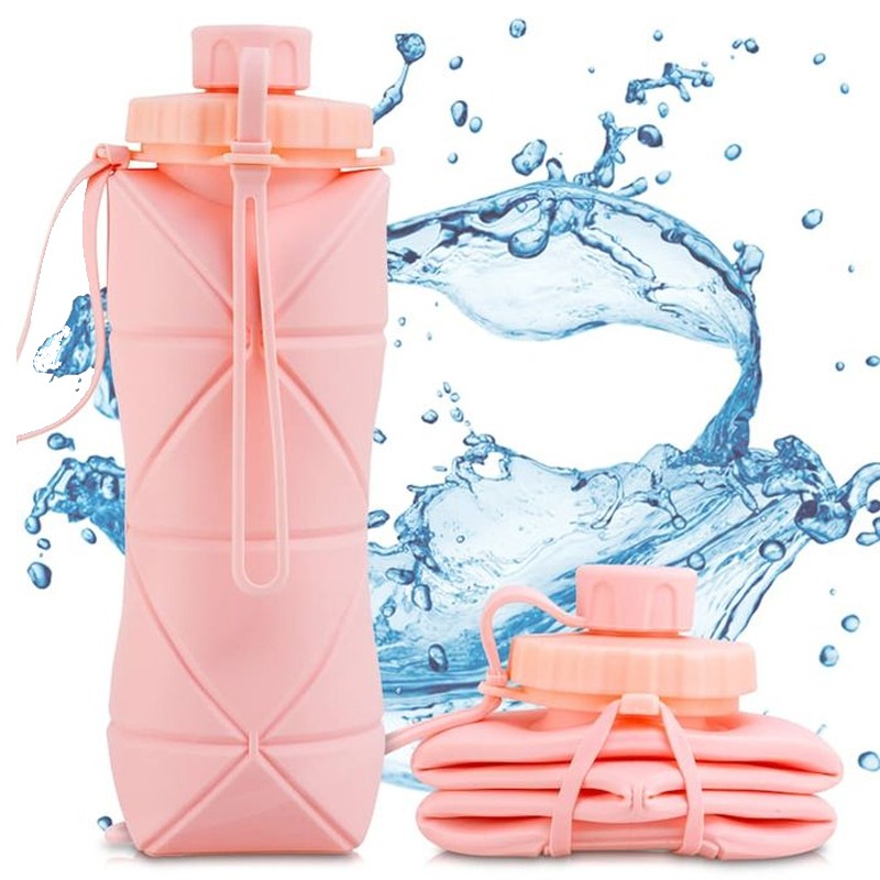 Gourde Pliable en Silicone 600 ml - Rose - Image 2