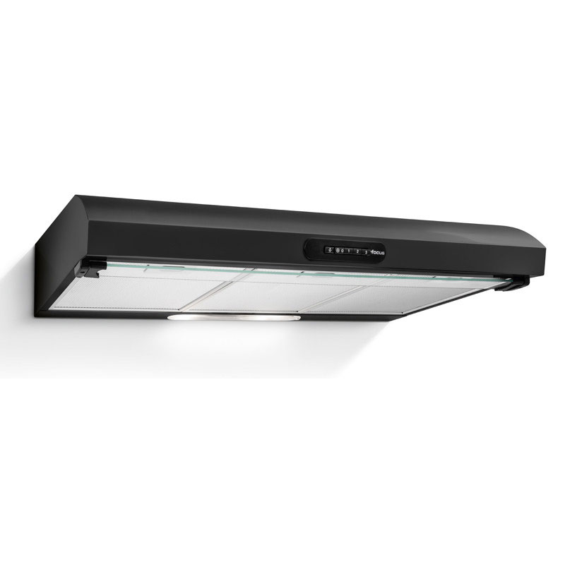 Focus F 902B - Hotte murale casquette 90 cm, 480 M³/h, noir, 3 vitesses, Photo boutique MyTek chez MyTek