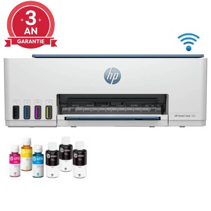 HP Smart Tank Imprimante Tout-en-un 585, Home and home office, Print, copy, scan, Wireless; High-volume printer tank; Print from phone or tablet; Scan to PDF (1F3Y4A), Photo boutique MyTek chez MyTek