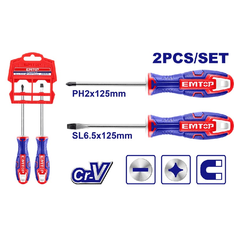 JEU 2 TOURNEVIS FRAN6,5-AMER6/125MM EMTOP ESST0202