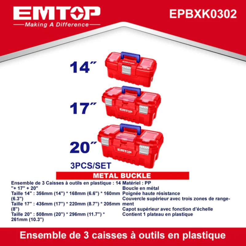 JEU 3 CAISSE OUTILS B-M 14"17"20" - EPBXK0302 - Image 5