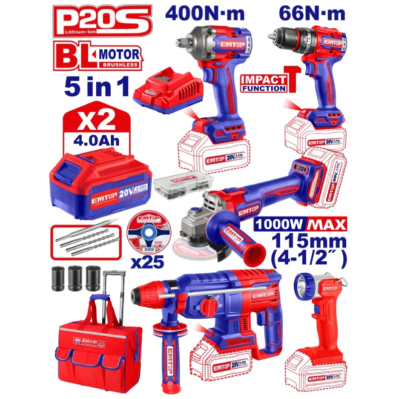 Kit 5 Pièces Outillages Electroportatifs EMTOP - ECKL2059 - Image 2