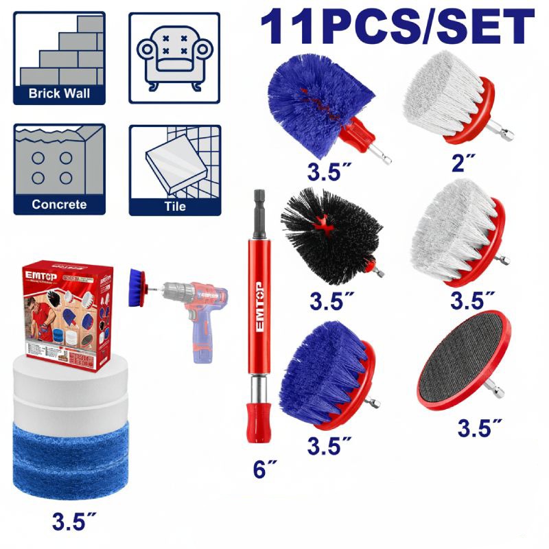 Kit Brosses à Nettoyage EMTOP 11 Pièces - ECB1101