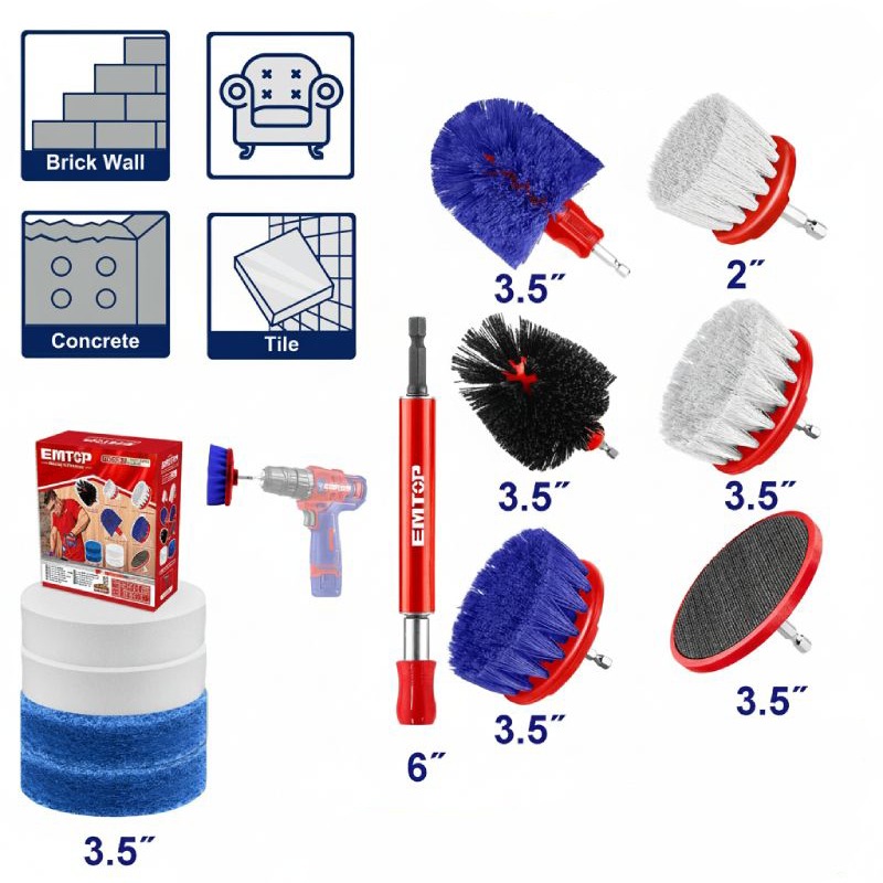 Kit Brosses à Nettoyage EMTOP 11 Pièces - ECB1101 - Image 3
