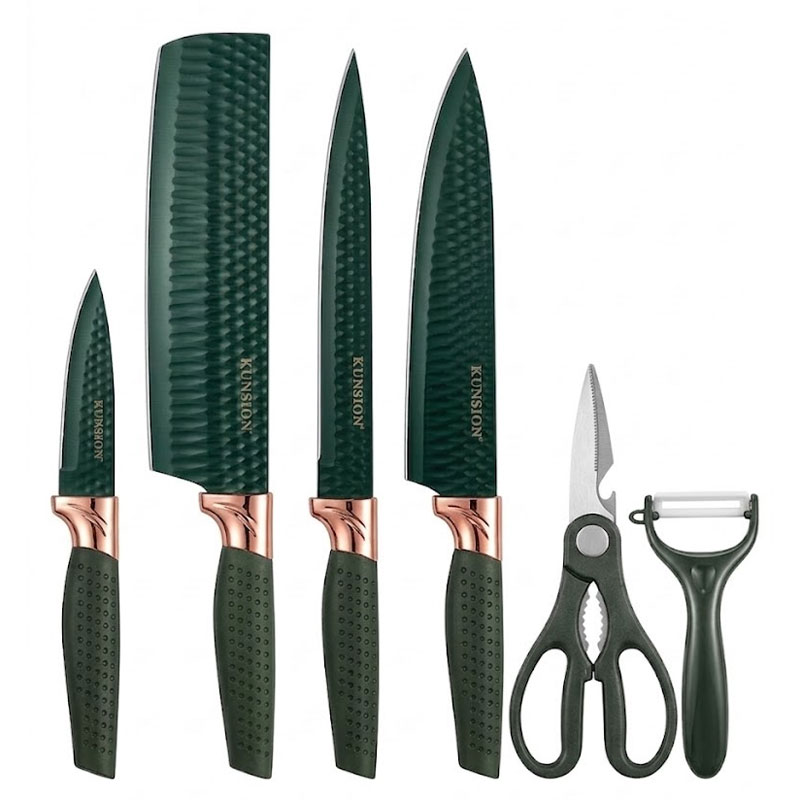 Set de Cuisine Professionnel 6 Pièces - Vert & Bronze