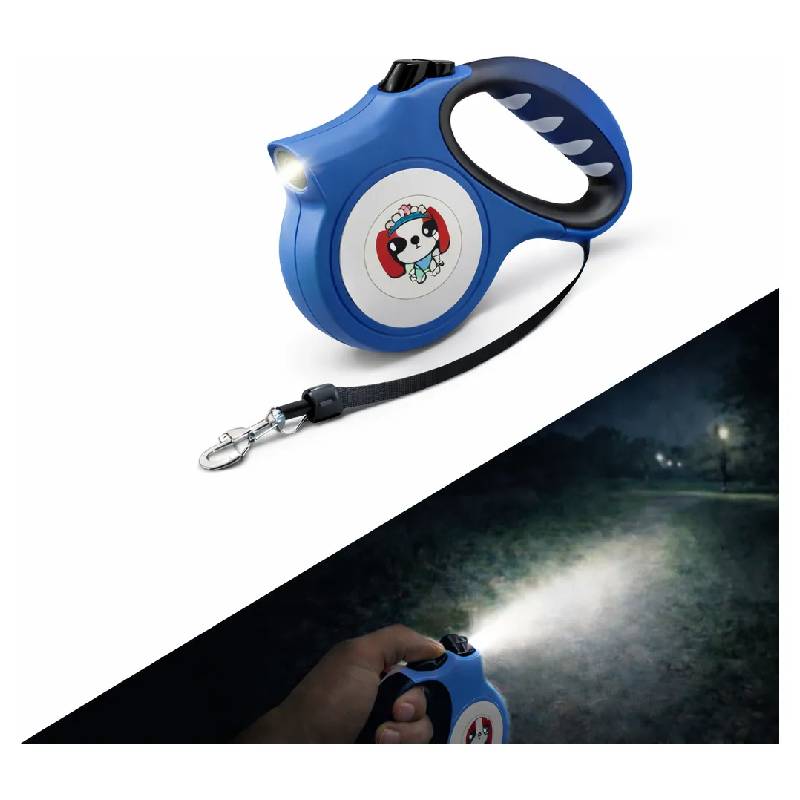 Laisse Rétractable 5M avec Lampe LED Intégrée pour Chien - Bleu - Image 2