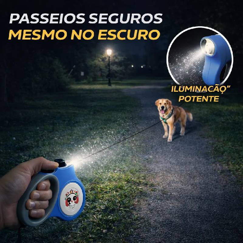 Laisse Rétractable 5M avec Lampe LED Intégrée pour Chien - Bleu - Image 3
