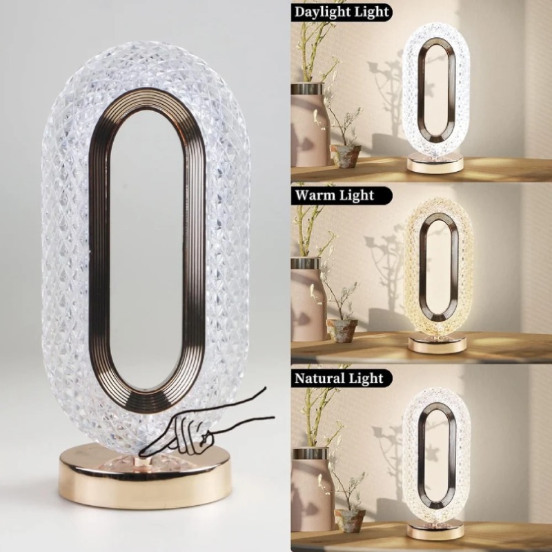 LAMPE DE TABLE LED CRISTAL SANS FIL TACTILE OR LUXE XL - Image 2
