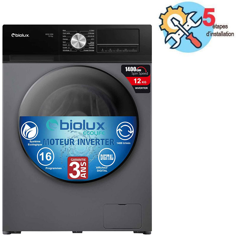 Lave Linge Frontal BIOLUX ECO 120 S 12Kg - Acier Noir