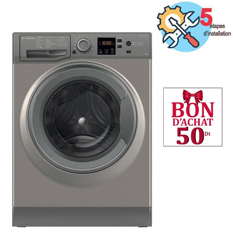 Lave-Linge Frontale Ariston 8kg Argent 1200tr/min Économique, Photo boutique MyTek chez MyTek