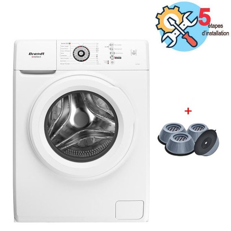 Lave linge Frontal BRANDT BAL72WW 7kg + Pack 4 Tampons Anti-Vibration