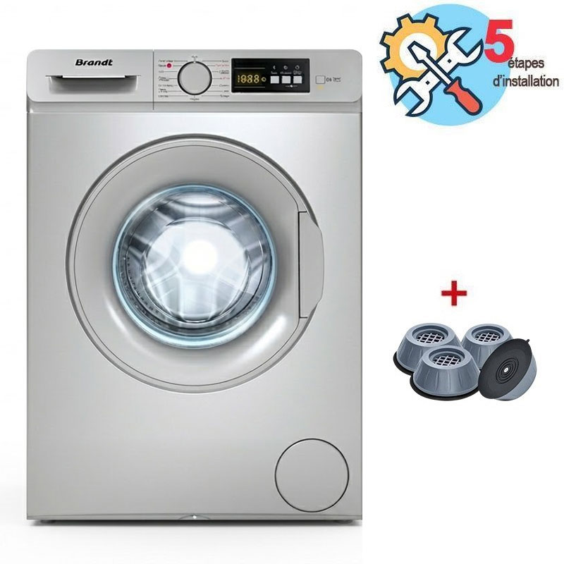 Lave Linge Frontal BRANDT BLF615S 6kg + Pack 4 Tampons Anti-Vibration