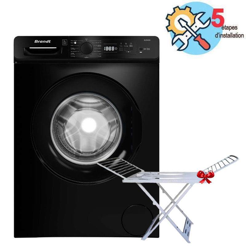 Brandt BLF842B - Lave-linge frontal, 8 kg, 1400 tr/min, 15 programmes, classe A+++, noir, Photo boutique MyTek chez MyTek