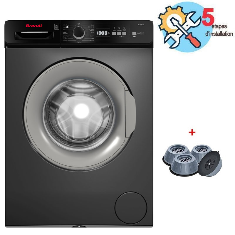 Lave Linge Frontal BRANDT BLF842S 8kg + Pack 4 Tampons Anti-Vibration