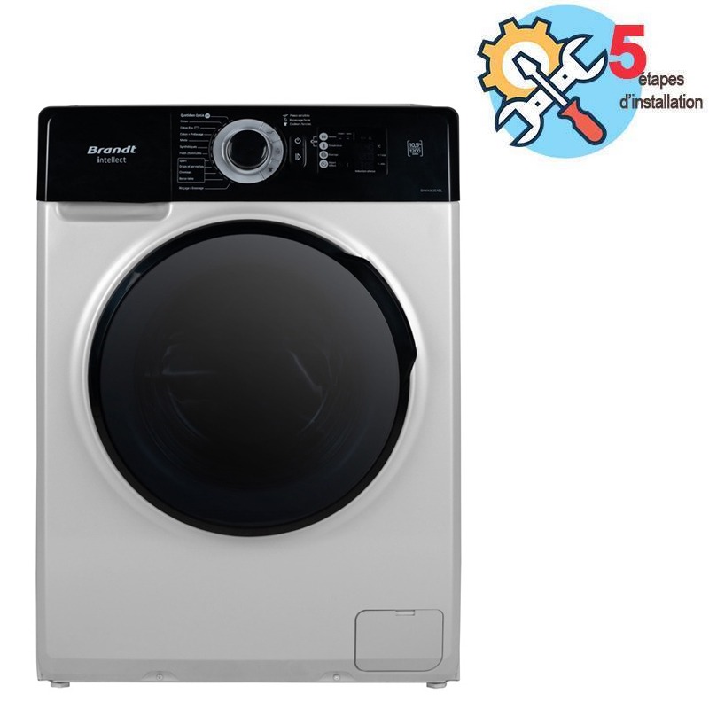 Brandt BAM1052SDBL - Lave-linge frontal, 10.5 kg, 1200 tr/min, 12 programmes, classe A+++, silver, Photo boutique MyTek chez MyTek
