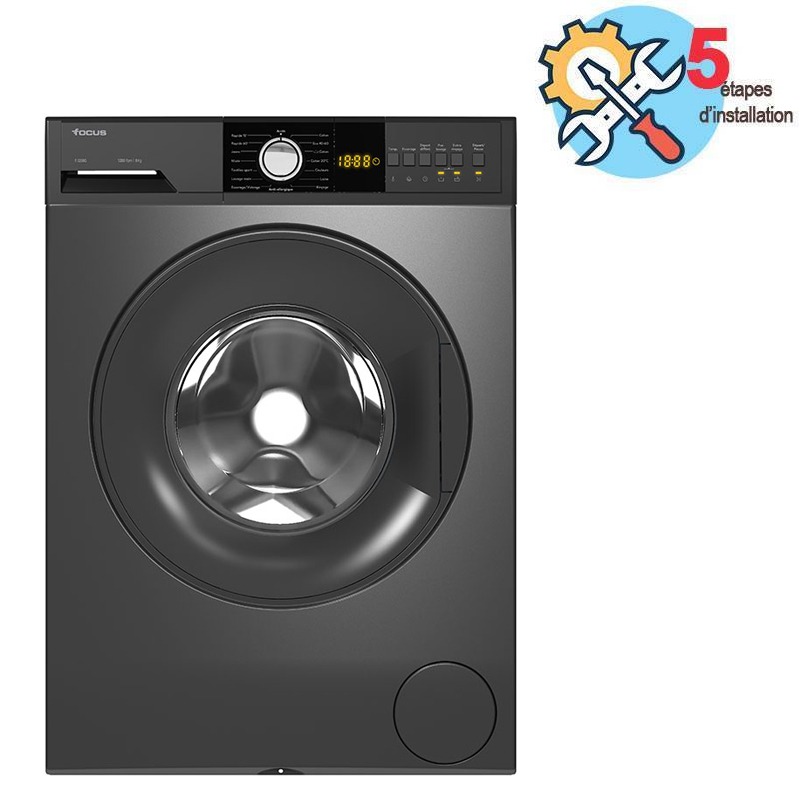 Focus F 1208G - Lave-linge pose libre, 8 kg, 1200 tr/min, 15 programmes, gris foncé, Photo boutique MyTek chez MyTek