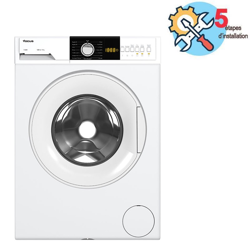 Focus F 1208W - Lave-linge pose libre, 8 kg, 1200 tr/min, 15 programmes, blanc, Photo boutique MyTek chez MyTek