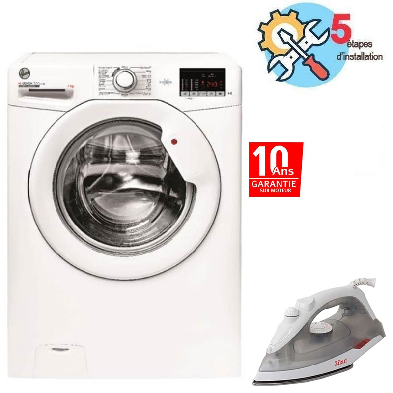 Lave Linge Frontal HOOVER H3W072D-04 7kg + Fer à repasser FLORIA