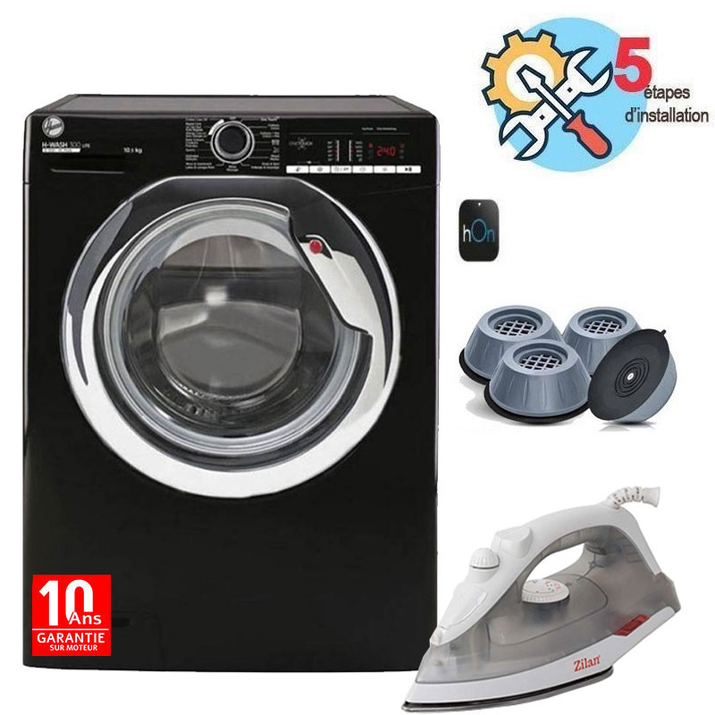 Lave Linge Frontal HOOVER H3WS4105TCBE-04 10.5 kg + Pack 4 Tampons + Fer à Repasser