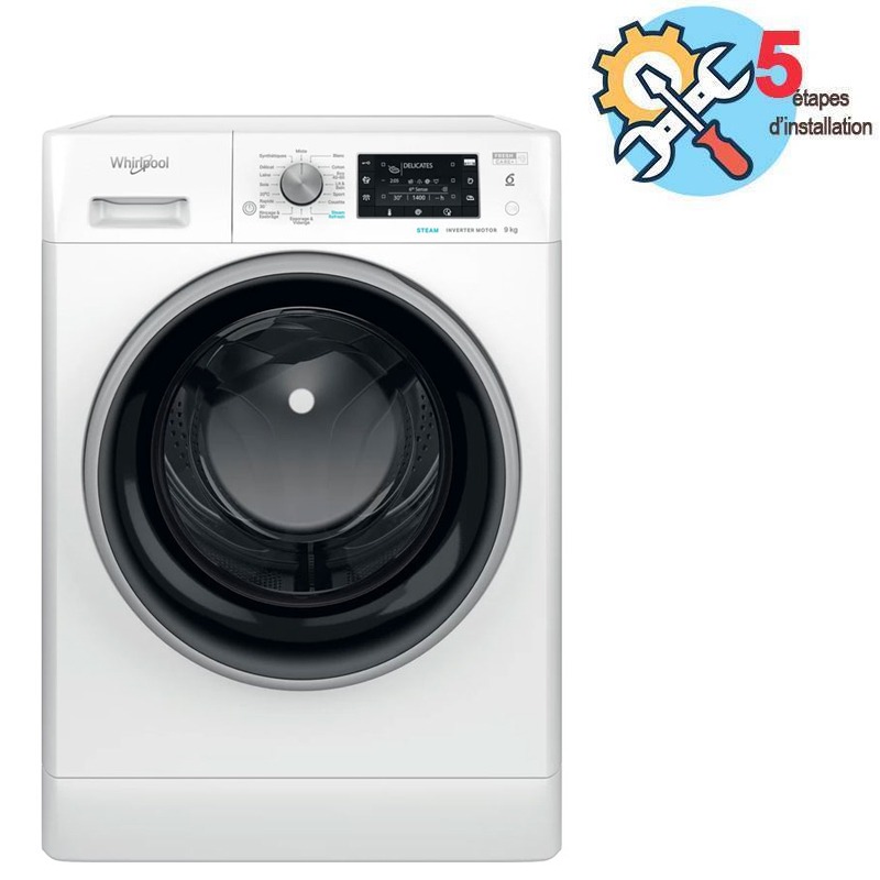 Lave Linge Whirlpool Hublot, 9kg, 1200Tours/min, 6ème sens, Blanc, FFWD 9248 WBS V NA, Photo boutique MyTek chez MyTek