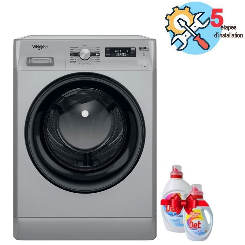 Lave Linge Whirlpool Hublot, 7 kg, 1200 Tours/min, 6ème sens, Silver, FFWS 7235 SB NA, Photo boutique MyTek chez MyTek