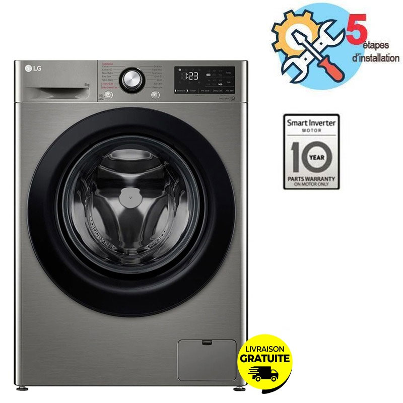 Lave Linge Frontal LG Vivace F4R3TYG6P 8kg - Silver
