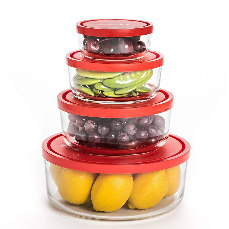 Lot De 4 Boites De Conservation BORMIOLI ROCCO GELO Box 11-15-18-23 cm Rouge
