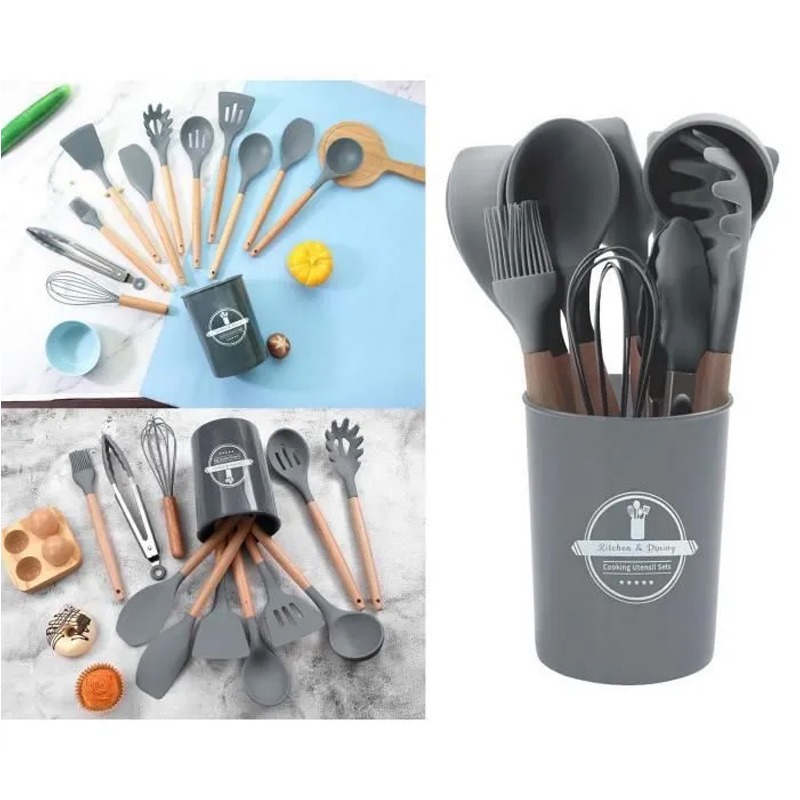 Lot De 12 Ustensiles De Cuisine En Silicone - Gris - Image 3
