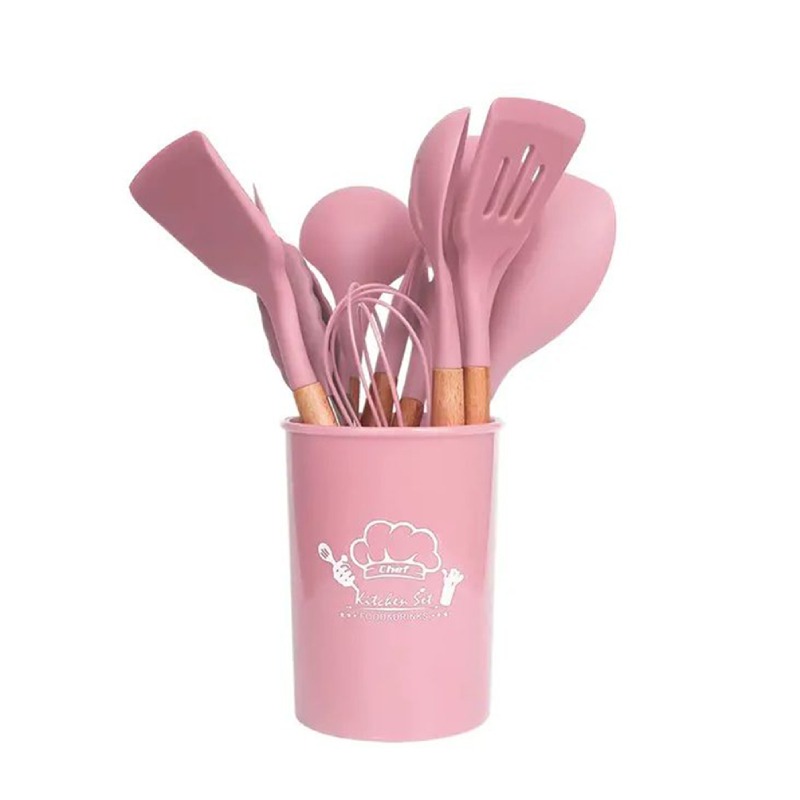 Lot De 12 Ustensiles De Cuisine En Silicone Rose