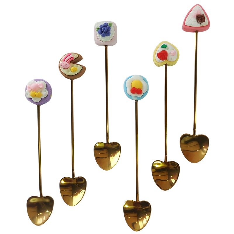 Lot De 6 Cuillères Décoratives Avec Motifs Gourmands - Doré - Image 2