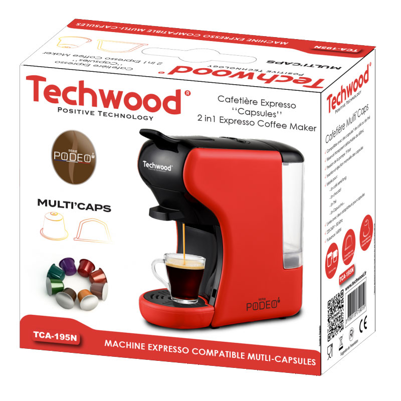 Machine à Café Expresso TECHWOOD Multi-Capsules 1450W - Rouge - Image 2