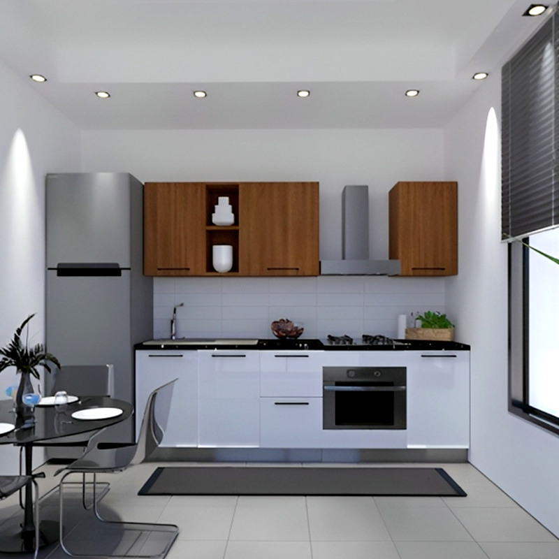 Meuble De Cuisine VEGA 8 Éléments Avec Plan De Travail - Blanc/Chéne