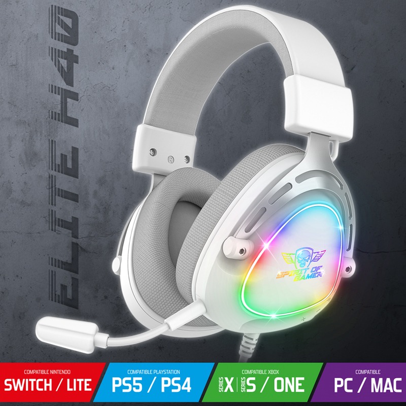 Micro Casque Gamer Filaire SPIRIT OF GAMER ELITE H40 ARTIC RGB - Blanc - Image 2