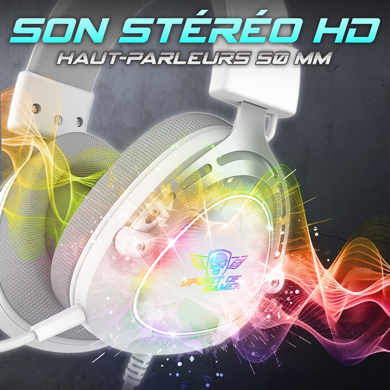 Micro Casque Gamer Filaire SPIRIT OF GAMER ELITE H40 ARTIC RGB - Blanc - Image 5