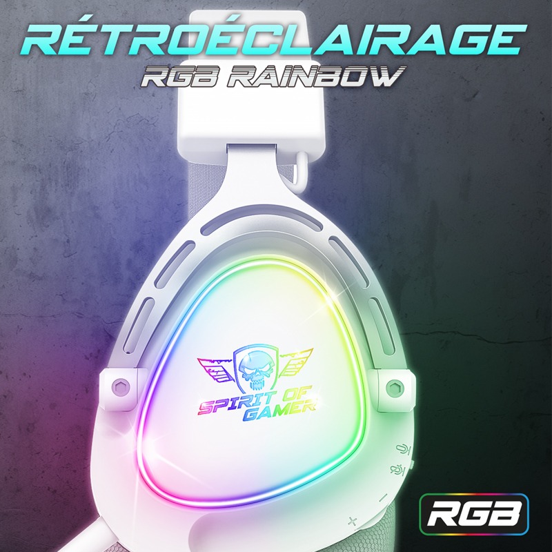 Micro Casque Gamer Filaire SPIRIT OF GAMER ELITE H40 ARTIC RGB - Blanc - Image 6