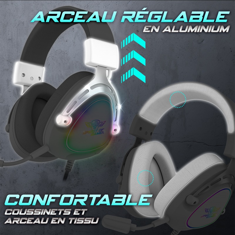 Micro Casque Gamer Filaire SPIRIT OF GAMER ELITE H40 ARTIC RGB - Blanc - Image 8