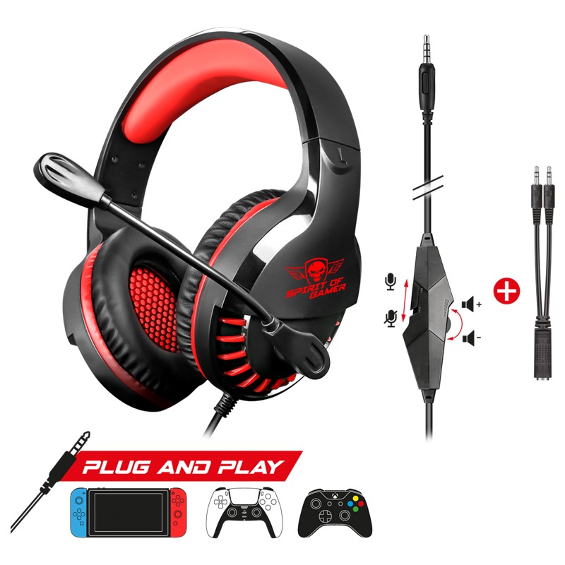 Micro Casque Gamer Filaire SPIRIT OF GAMER Pro H3 - Noir&Rouge - Image 4