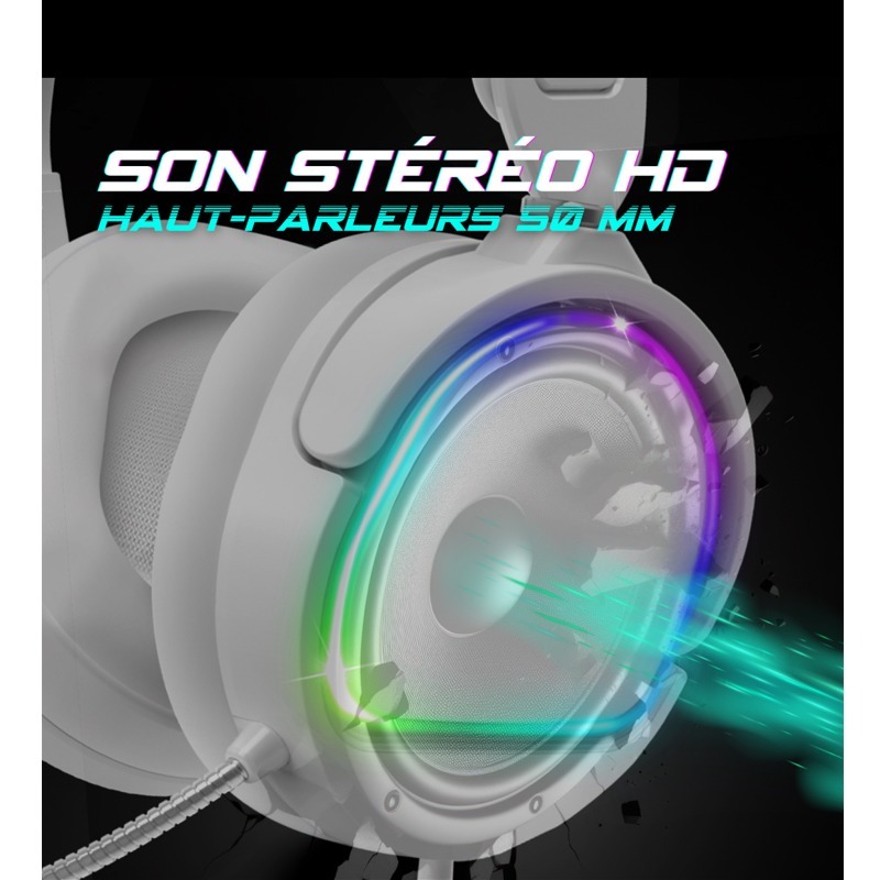 Micro Casque Gamer Filaire SPIRIT OF GAMER PRO H6 ARTIC RGB - Blanc - Image 6