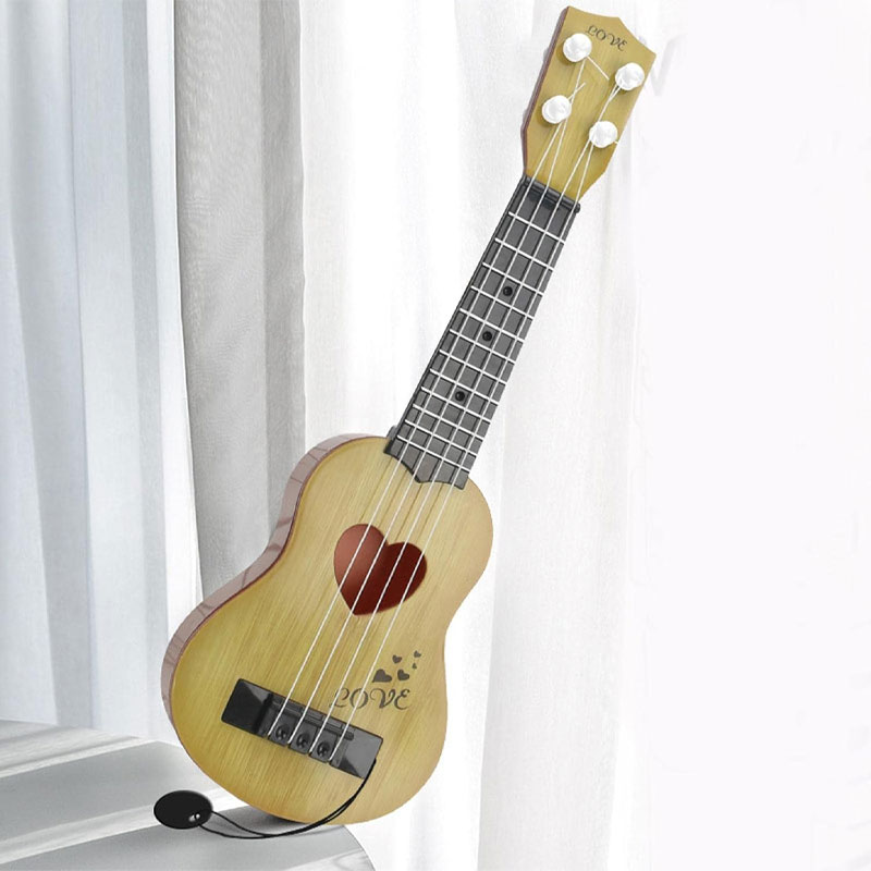Mini guitare ukulélé pour enfants avec motif de cœur - Beige - Image 2