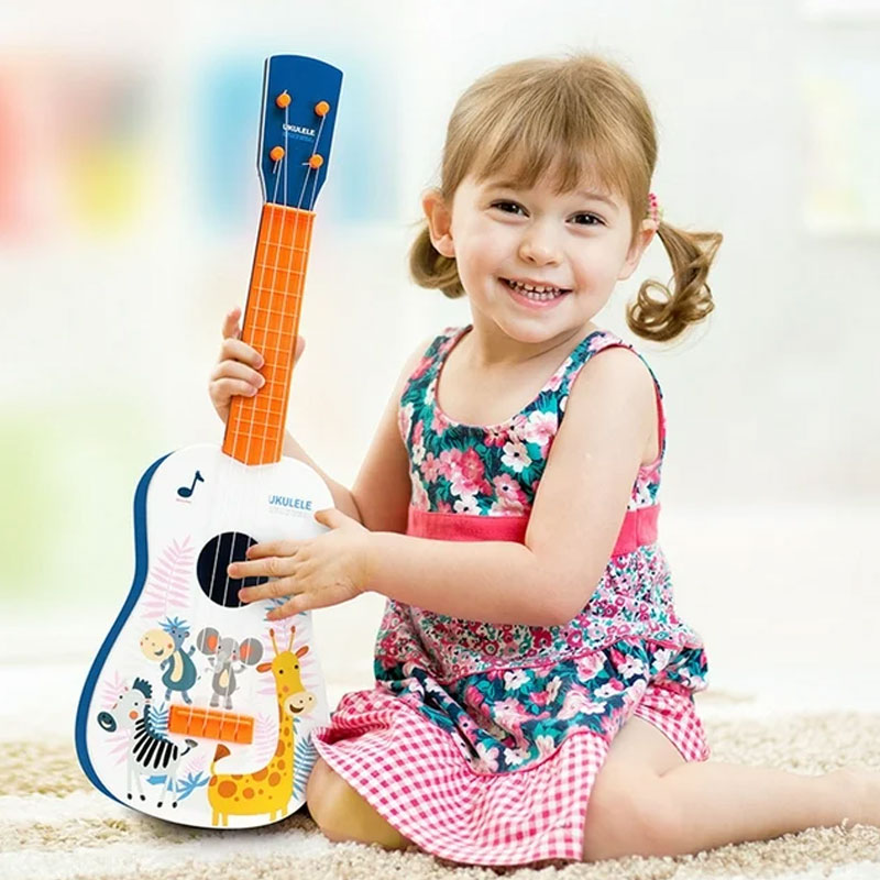 Mini guitare ukulélé pour enfants animaux de savane - Orange - Image 3