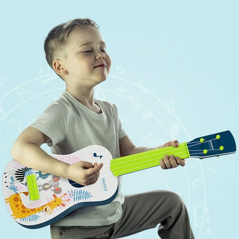 Mini guitare ukulélé pour enfants animaux de savane - Vert - Image 2